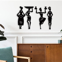 Meraki Mart Unique Tribal Women Black Decorative Plaque Wood Wall Art Decor Designed Sculptures Decor For Home, Bedroom, Office, Cafe Home Decoration (Set Of 4, Each Size:- 16 Inch)