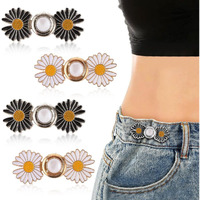 Sannidhi 4Pcs Daisy Jeans Tightening Clips, Flower Detachable Jeans Adjustable Button Pins, Adjustable Waist Buckle For Women, Instant Pants Waist Tighteners For Loose Waist For Pants Skirts