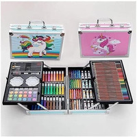 Exilom145-Piece Art Supplies Set For Kids, 2 Layers Drawing Supplies For Kids Boys Girls Ages 8 9 10 11 12, Portable Aluminum Case Art Kit,Gift For Teens Adults Beginner And Artists (Unicorn Blue)