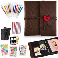 Hasthip Diy Photo Album 60 Pages With Color Stickers, Metallic Pen, Red Heart Closure, Felt Cover For Family, Graduations, Weddings, Scrapbooking, Memory Keeping