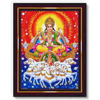 Pavan Photo Laminations Lord Surya Dev Bhagavan Bhagwan With 7 Horses Wall Painting Framed Home Decor (Wood,Matte,Brown,Small Size,6 X 8 Inch) B874S
