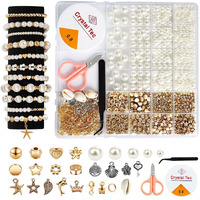 Sannidhi 1200Pcs Pearls Beads For Bracelet Making Kit For Adults, Pearl Beads Jewellery Making Materials Kit, Bracelet Beads Set With Charms, Gold Spacer Beads For Kids Activity Girls Diy Crafts