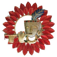 Anshika International Krishna Playing Basuri (Flute) Round Frame Metal Wall Hanging Shri Krishna Idol Kanha Ji Playing Flute For Decoration Home, Office, Garden (23" Multicolor)