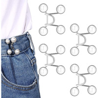 Sannidhi 4Pcs Adjustable Waist Buckle For Loose Jeans Pants, Pearl Detachable Instant Jeans Button Pins Waist Tightener Set, Make The Waist Fit For Skirt Pants Robe, No Sewing Required