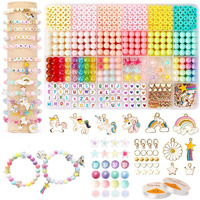 Sannidhi Clay Beads For Jewellery Making Kit Kids Girls Macaron Color Pastel Pearl Round Beads Letter Beads With Unicorn Pendants, Crystal Star Flower Hair Beads For Bracelet Making Diy Crafts