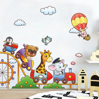 Jaamso Royals Multi Cartoon Animal Train Kids Pvc Wall Sticker (50Cm X 70 Cm)