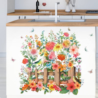 Jaamso Royals Fun Succulents Flowers With Fence Wall Stickers For Living Room Flowers, Floral Wall Stickers, Flower Sticker, Nature Wall Stickers, Garden Stickers For Walls Of Home (50 Cm*70 Cm)