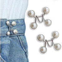 Buransh 2 Pcs Jeans Button Pins Adjustable Jean Button Detachable Jean Button Pin No Sewing Required Perfect Fit Instant Jean Button (2, White Pearl)