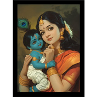 Divaframes Yashoda Maiya Krishna Photo Frame  10X14 Inch Krishna Painting For Living Room, Cute Baby Photos For Pregnant Women, Laddu Gopal Wall Art