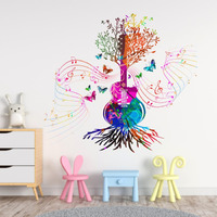 Sticker Yard Colorful Guitar Floral Tree Wall Decor For Kids Room, Hall, Kitchen, Living Room, Bedroom - Vinyl Multicolor Sticker (Standard Size 55X51Cm)