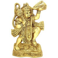 Two Moustaches Brass 10 Inches Mahabali Hanuman With Sanjeevani Parvat Wall Hanging