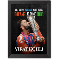 Tenorarts Virat Kohli Worldcup T20 Trophy Poster Indian Cricket Photo Framed Painting With Matt Finish Black Textures (12 Inches X 9Inches)