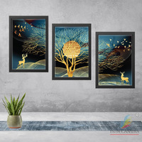 Truecanvas Abstract Painting Set Of 3 Wall Hanging Hd Print Poster Framed For Home, Living Room Gallery & Office, Black, Size - 13.50 X 19.50 Inch, Sf1