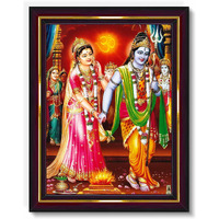Pavan Photo Laminations Shiv Parvati Lord Shiva Parvathi Vivah Siva Wall Painting Framed Home Decor (Wood,Matte,Brown,Big Size,10 X 12 Inch) B116M