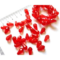 Go-Set-Get! 8X12Mm Tear Drop (300 Pcs) Red Macrame Crystal Plastic Beads For Arts, Crafts & Decoratives-High Sparkle Cutting Crystal Beads For Macrame, Jhula, Torana, Jhumar (Reddrop8X12)