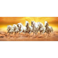 Walls And Murals Large, Tearable, Washable 7 Running Horses Vinyl Vaastu Paintings/Peel And Stick Poster - Original Artist Work, Copyright Protected (20 X 48, Orange) Animals