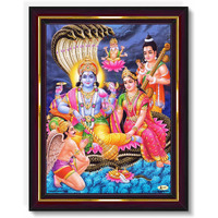 Pavan Photo Laminations Lord Vishnu Dev Lakshmi Devi Laxmi Narayan Wall Painting Framed Home Decor (Wood,Matte,Brown,Small Size,6 X 8 Inch) B1593S