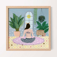 The Spring Palette | Relax Girl - Modern Wall Painting | Self Love Theme | Modern Art Painting For Living Room Bed Room And Office | 10 X 10 Inches, Natural Frame