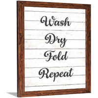 Chaka Chaundh - Laundry Room Bathroom Wall Decor - Laundry Room Wall Art - Framed Poster For Laundry Room - (14 X 11 Inches) (Wash Dry Fold Repeat - White)