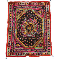 Ethnics Of Kutch Neran Work Cotton Fine Mirror And Threadwork Embroidery Wall Decoration - 95 Cms Length - (Black - 25301A)