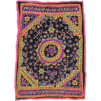 Ethnics Of Kutch Neran Work Cotton Fine Mirror And Threadwork Embroidery Wall Decoration - 80 Cms Length - (Black - 25302C)