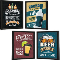 Chaka Chaundh - Cocktail Wall Quotes Frames - Beer, Vodka Quotes Poster With Frames - Bar Framed Poster - Alcohol Quotes Wall Decoration Item - (14 X 11 Inches - Set Of 4)