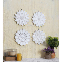 The Urban Store Decorative & Handcrafted Wooden Wall Panels/Wall Dcor/Wall Decals In Distressed White Finish (20 X 20 Cm) / Set Of 4 Pcs
