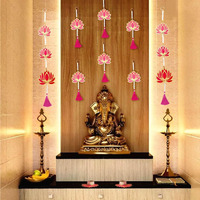 Solobolo Lotus Hangings For Decoration Handcrafted Lotus Toran Latkan With White Pearl And Tessel | For Decoration Of Diwali, New Year|Home Decoration, Door Hanging, Wall Hanging |Lot104