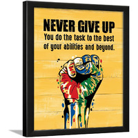 Chaka Chaundh - Inspiration Quotes Wall Frame - Motivation Quotes Wall Frame - Inspiration Wall Poster - Painting - (13.6 X 10.6 Inches) (Never Give Up - Yellow)