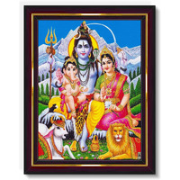 Pavan Photo Laminations Shiv Parivar Family Siva Parvati Lord Shiva Wall Painting Framed Home Decor (Wood,Matte,Brown,Small Size,6 X 8 Inch) B136S