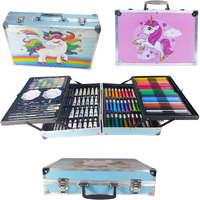 Zafco 145 Pcs Non-Toxic Unicorn Stationary, Painting, Sketching, Water Colors Vanity Box For School Projects, Gifting For Kids All Types Of Color Box Birthday Gift For Kids Professional Drawing