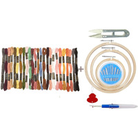Lambodar Embroidery Kit With Wooden Hoop Ring 6,7,8 Inches, Multicolor Threads, 30 Needles, 1 Seam Ripper, 1 Threader And 1 Thread Cutter For Cross Stitch (Emb. Kit With 3Ed Aati)