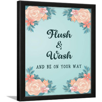 Chaka Chaundh - Bathroom Posters With Frame - Bathroom Quotes Framed Posters - Bathroom Etiquette Poster  Washroom Quotes Frames - Toilet Quotes Wall Hanging - (14 X 11 Inches) (Aqua Floral)