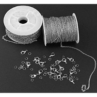 Diy Crafts Pack Of 2 Sets, Cable Chain With Lobster, Feet Silver Stainless Steel Link Cable Chain With Lobster Clasps And Jump Rings For (Pack Of 2 Sets, Cable Chain With Lobster)