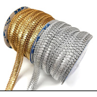 Embroiderymaterial Shiny Gold Zari Border Lace For Sewing, Embroidery, Edging, Saree Border, Blouse, Dupatta Border, Lehenga, Kurti Etc (18 Meters, 15Mm Wide) (Silver + Gold Combo)