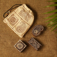 Exclusivelane Appealing Artefacts Hand-Carved Wooden Printing Blocks For Fabric Painting (Sheesham Wood, Set Of 3) - Hand Blocks For Block Printing Gifts Table Show Pieces Paper Weight