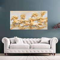 Aadee Craft Unframed Canvas Painting Lucky Seven Golden Horses Running Wall Painting For Living Room, Bedroom, Office, Hotels, Drawing Room Size Large (122Cm X 61 Cm) (Design 10)