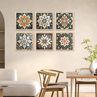 Kalit Kala Paintings For Wall Decoration With Frame | Flower Nature Madhubani Art Paintings For Living Room, Bedroom | Set Of 6 | 10 X 10 Inches | Flower Nature Indian Madhubani Art 8