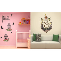 Ghar Kraft Set Of 2 Wall Sticker Branches And Cages And Royal Ganesh Wall Sticker