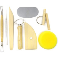 Kabeer Art Pottery Tool Kit With Sponge (Beige) - 8 Pieces