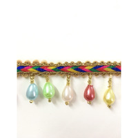 Dasync Multicolour Hanging Laces&Borders Materials For Sarees Beads Lace Blouse Latkan Fringe Tassel Dupatta,Women,Tailoring,Dresses,Suits,Lehenga,Gowns,Chunni,Choli,Decoration,Crafts 9 Mtr