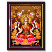 Pavan Photo Laminations Goddess Lakshmi Devi Dhana Vaibhav Laxmi Maa Wall Painting Framed Home Decor (Wood,Matte,Brown,Small Size,6 X 8 Inch) B1295S