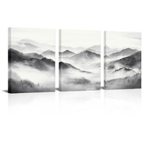 Homeoart Mountain Wall Art Nature Landscape Painting Wall Decor, Framed Artwork 12X16Inchx3Pieces