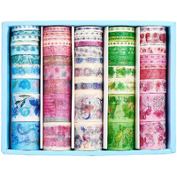 Lakshminarayan Sales Washi Paper Tape Roll | Easy Adhesion, No Scissors, Decorative Masking Tape Set Rolls For Arts, Diy Crafts, Journal, Scarpbook_Flower Style_2 M Each (50 Rolls)