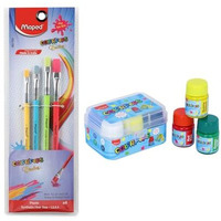 Maped Painting Kit -6 Shade Poster Colous +4 Plactic Handle Brushes-Flat|Soft & Smooth Textured Poster Colours|Vibrant & Rich Shades Makes Painting Realistic|Soft Movement Bristles|Safe & Non-Toxic