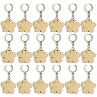 Adikala Flower Shape Mdf Key Chain Set, 20 Pieces, 50Mm Base, 27Mm Ring For Resin Craft Diy Painting Silver