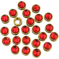 Embroiderymaterial Flatback Sew On Kundan Beads/Rhinestone/Gem Stone For Craft, Embroidery, Jewellery Making, Dresses, Embellishments, Bracelet Making (10 Mm, Round Shape, Ruby Red Color, 50 Pieces)