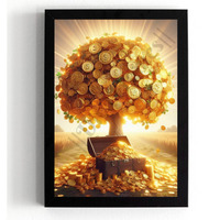 Divaframes Money Tree Painting For Good Luck, Vastu Paintings For Home, Golden Money Tree, Gold Coin Artwork, 10 X 14 Inch