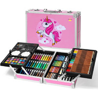 145 Pieces Drawing Color Kit Sketch Colour Pencil Set Shading Crayons Oil Pastels Colour Set Watercolor Cakes Paint Brush Sharpener Eraser Stationary Art Supplies For Artist(145 Pcs,Pink Unicorn)