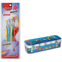 Maped Painting Kit -12 Shades Of Poster Colour With 4 Plastic Handle Brushes-Flat|Soft & Smooth Textured Poster Colours|Vibrant & Rich Shades Makes Painting Realistic|Soft Movement Bristles|Non-Toxic